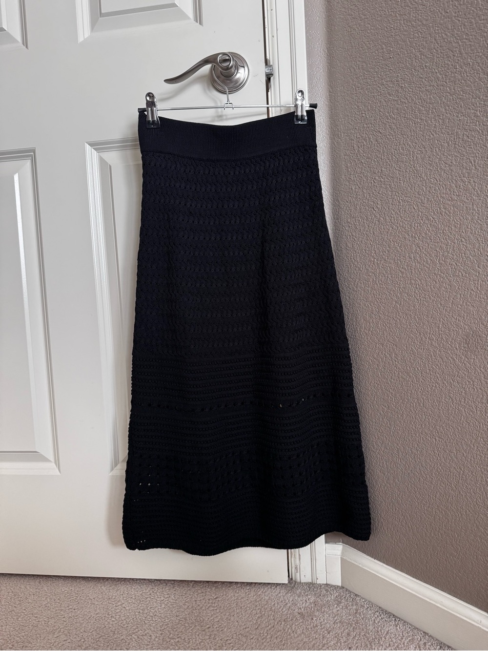 Wilfred Black Crochet Knit A-Line Midi Skirt